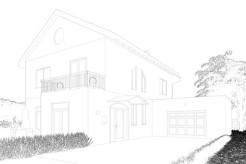 3D Zeichnung von Einfamilienhaus