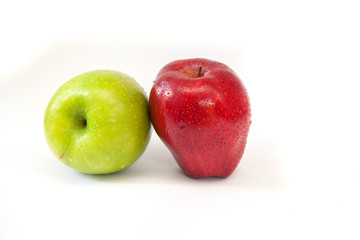 Red and green apple in white background with clipping path.