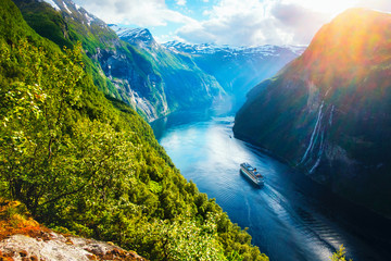 Fototapeta Breathtaking view of Sunnylvsfjorden fjord obraz