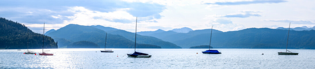 sailboats at the walchensee lake in germany