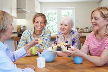 Group Of Different Aged Female Friends Meeting At Home