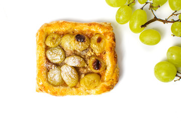 Homemade fruit pie slice on white background
