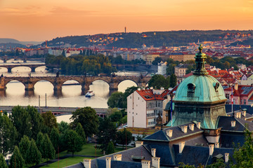 Fototapeta premium Vltava river in Prague, Czech Republic at the sunset