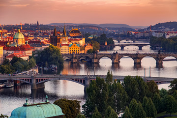 Obraz premium Vltava river in Prague, Czech Republic at the sunset