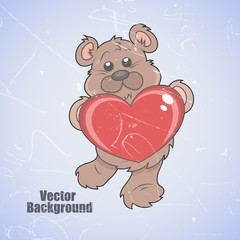 Cute Teddy Bear with Heart - Vintage Valentine Graphic