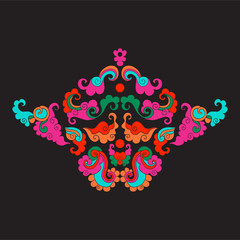 Vintage decorative elements in asian style on black background. 