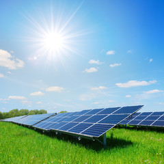 Solar panel on blue sky background