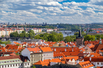 Fototapeta na wymiar Aerial view to Prague at summer daytime