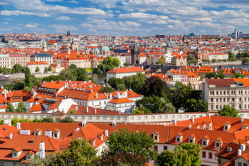 Fototapeta na wymiar Aerial view to Prague at summer daytime