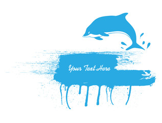Jumping Dolphin Grunge Stroke Banner Vector