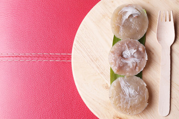 Thai dessert banana cake sweet thai dessert on banana leaf, thai dessert style