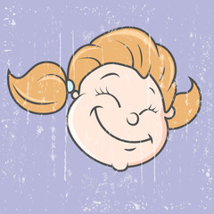 Happy Cartoon Girl Face - Retro Graphic