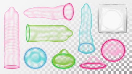 Latex Condoms Vector. Aids Protection. Contraceptive method Concept. Isolated On Transparent Background Illustration