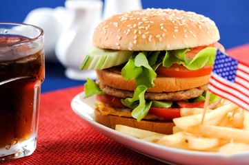 American Burger with  french fries