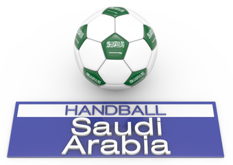 Handball mit Saudi Arabien Flagge, Version 2, 3D-Rendering