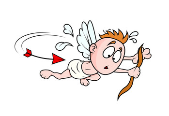 Scared Cartoon Cupid Running from Arrow