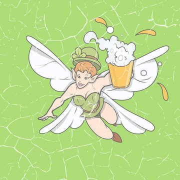 Leprechaun Girl Flying with Beer