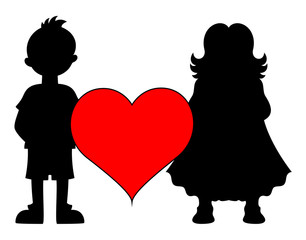 Romantic Kid Couple with Heart Shape