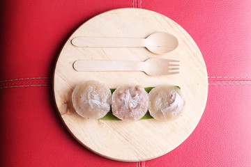 Thai dessert banana cake sweet thai dessert on banana leaf, thai dessert style