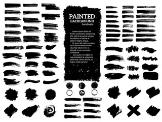 Painted grunge stripes set. Black  labels, background, paint texture. Brush strokes vector. Handmade design elements.