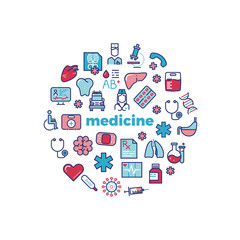 Medicine concept with colorful line icons isolated on white
