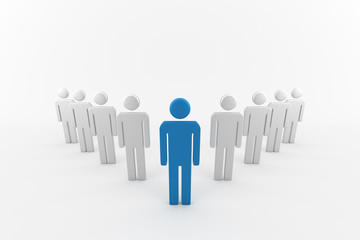 Leadership concept, blue leader man, leading whites. 3D rendering