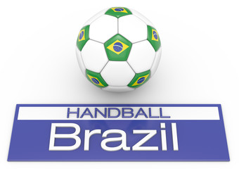 Handball mit Brasilien Flagge, Version 2, 3D-Rendering