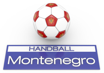 Handball mit Montenegro Flagge, Version 2, 3D-Rendering