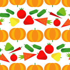 Seamless pattern with vegetables on a white background. Harvest festival. Thanksgiving. Flat design. Textile rapport.