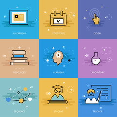 Modern education theme in flat line