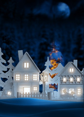 Christmas night white wooden toy house