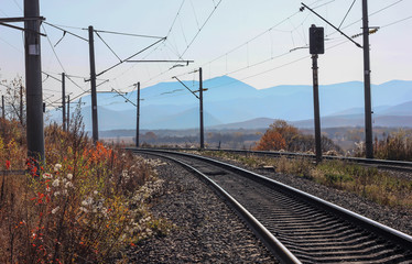 Railway, mountains, autumn scene