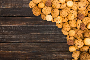 Cookies and biscuits at natural wood with copy space