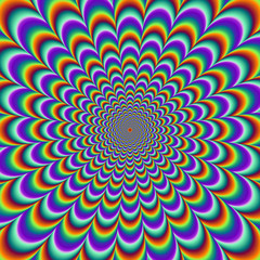 Pulsing fiery spirals. Optical illusion of movement.