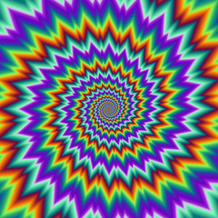 Pulsing fiery spirals. Optical illusion of movement.