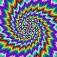 Pulsing fiery spirals. Optical illusion of movement.