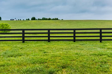 Afwasbaar fotobehang Section of Horse Fence and Pasture © kellyvandellen