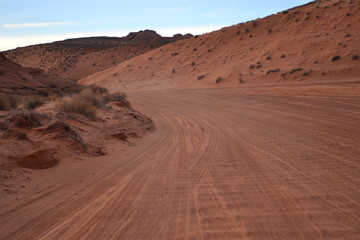 Desert road to Antelope Canyon in Page, Arizona, USA