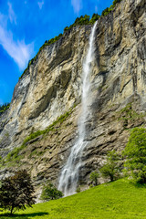 Staubbach waterfall in Lauterbrunnen Switzerland