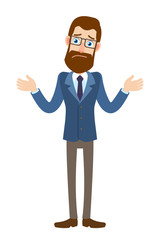 I don't know. Hipster Businessman shrugging his shoulders