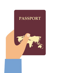 Hand with the passport on a white background