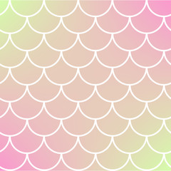 Mermaid tale on trendy gradient background. Square backdrop with mermaid tale ornament. Bright color transitions. Fish scale banner and invitation. Underwater and sea pattern. Warm peachy colors.