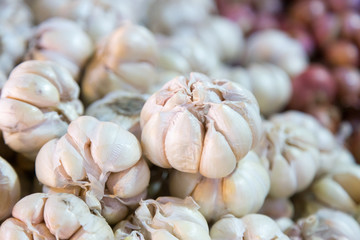 Garlic stack sold on the market.