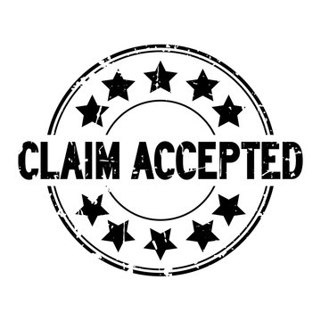 Grunge black claim accepted with star icon round rubber seal stamp on white background