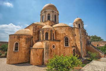 Fototapeta na wymiar Chania, Greece - August, 2017: Monastery of Agia Triada Tzagaroli in Chania region on Crete island, Greece.