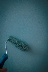Obraz premium Painting wall by aqua color paints with paint roll.