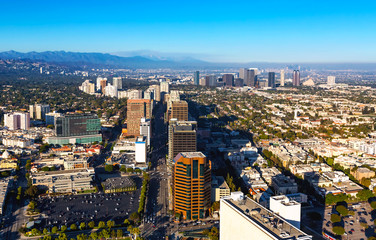 Aerial view near Century City in Los Angeles, CA