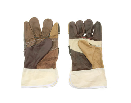 leather gloves for welding on white background