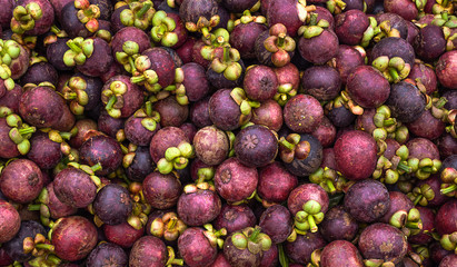 There are many mangosteen to sell at the markets in Thailand.
