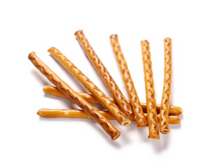 Salty cracker pretzel sticks isolated on white background